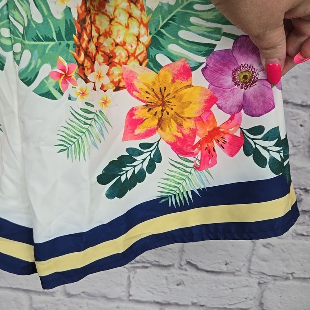 Tropical Floral Pineapple Romper Cutout Bow Tie Summer Playsuit Buckle Euro Glam - Picture 10 of 15